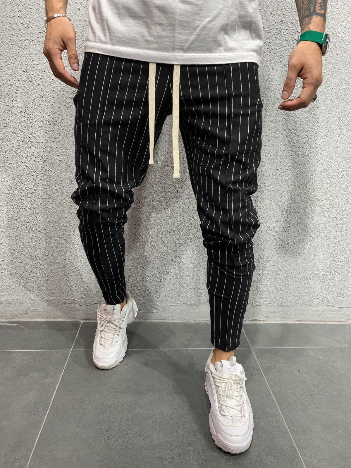 mens black striped pants