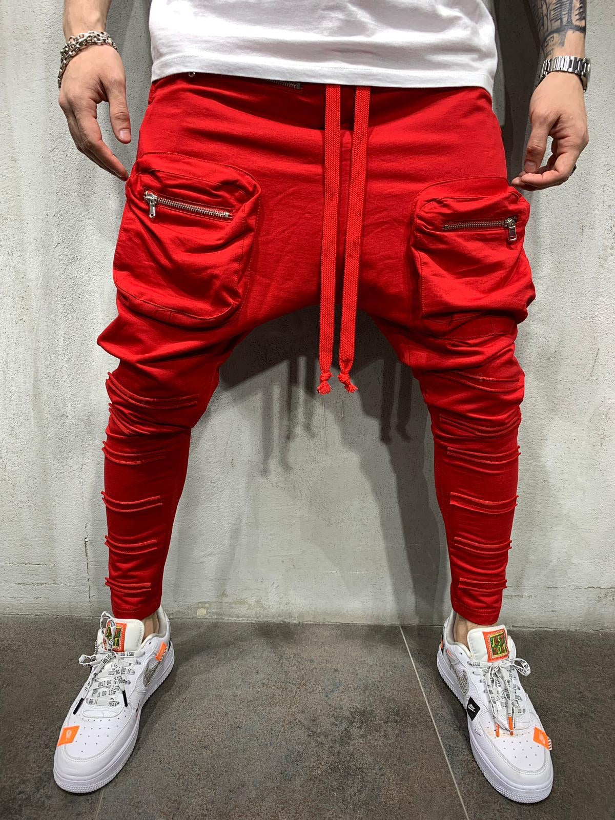 mens red joggers