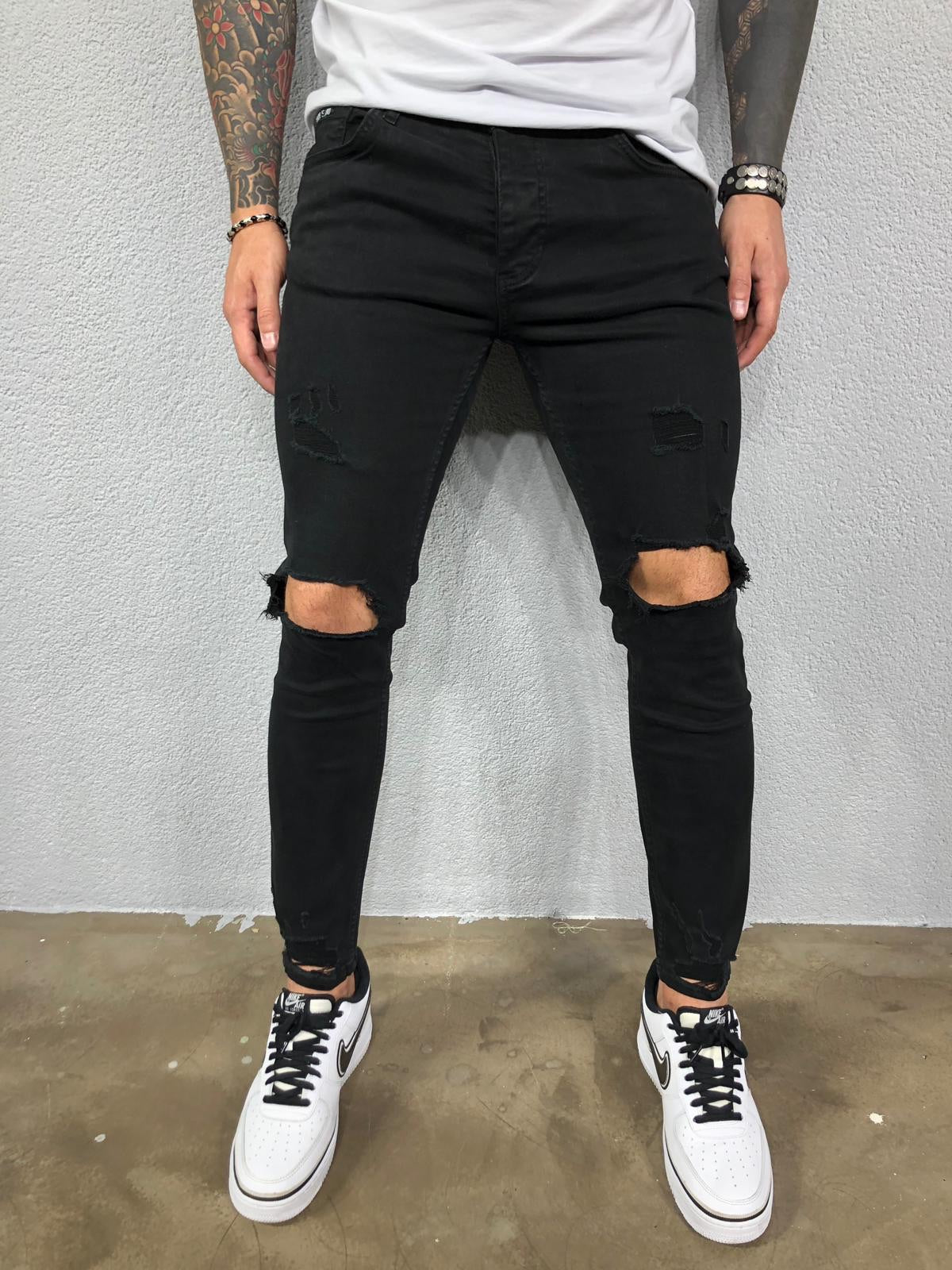men's black ripped skinny jeans