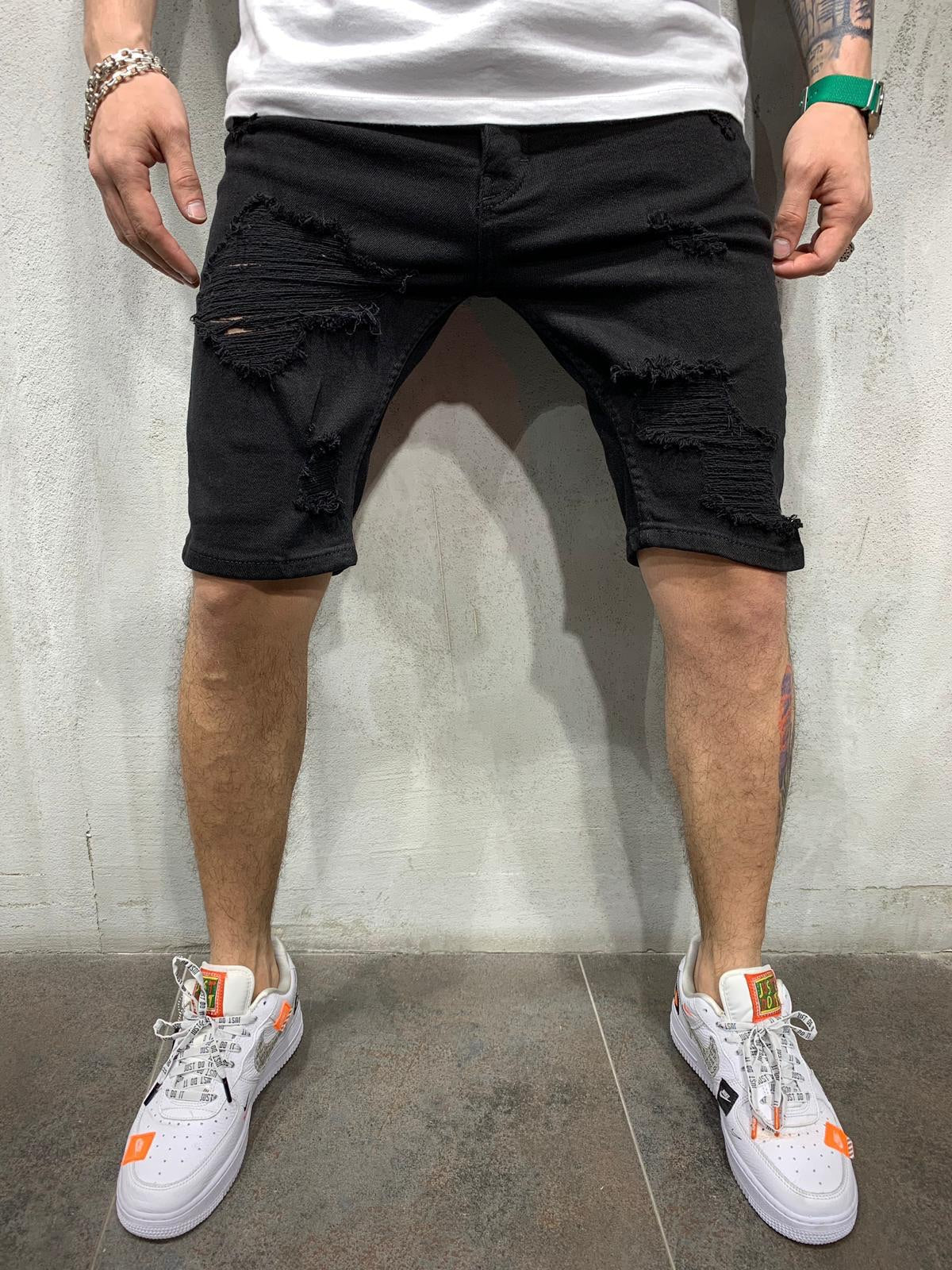 black ripped shorts mens