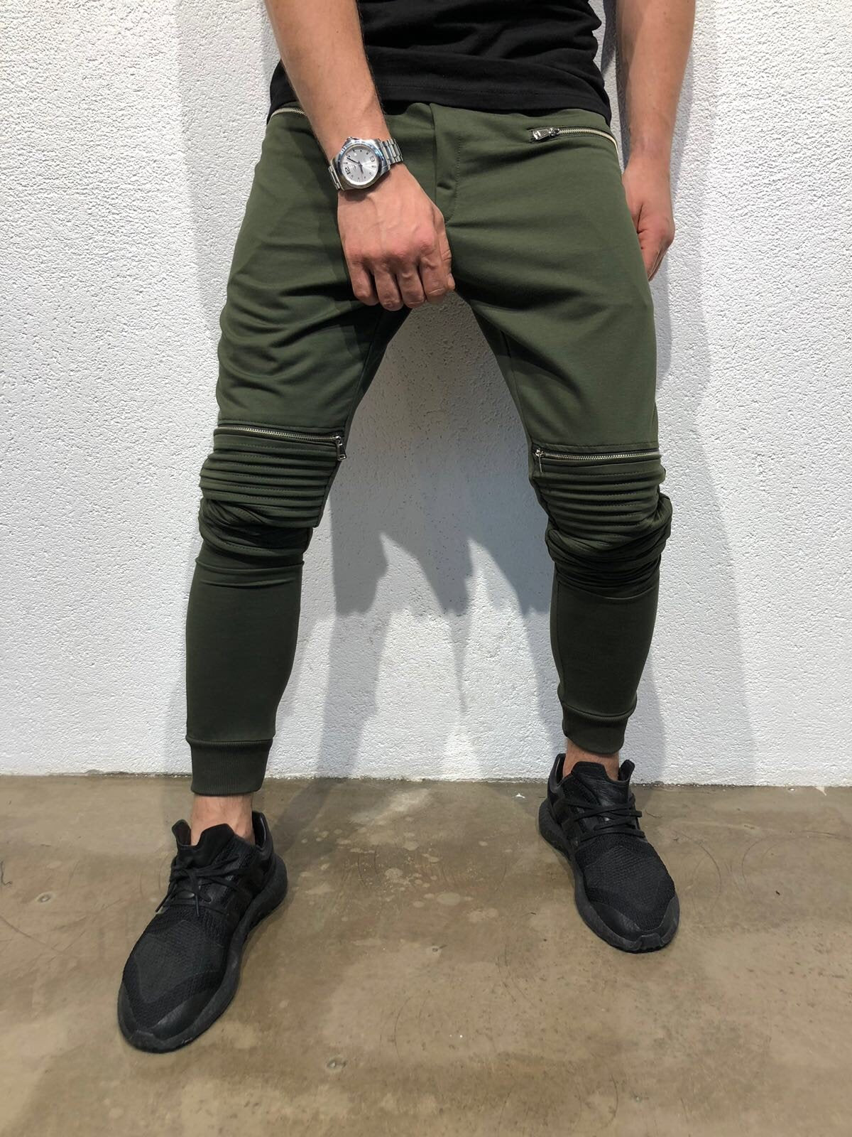 Khaki Double Zipper Pockets Jogger Pant DM11 Streetwear Jogger Pants