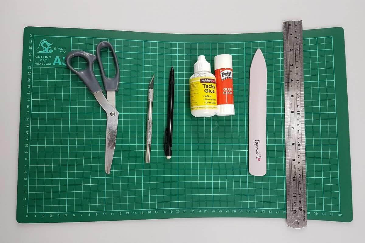 How To Make a 3D Christmas Pop Up Card - picture of tools required to make pop up card