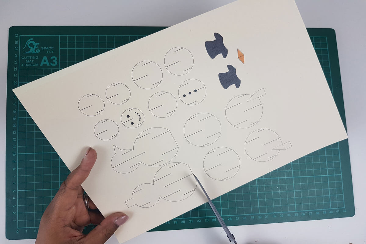 How To Make a 3D Christmas Pop Up Card - picture of template containing the pieces for the snowman card