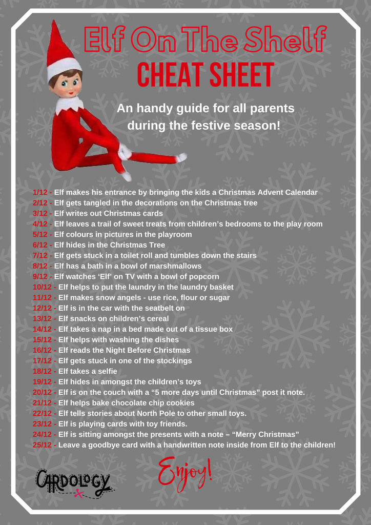 Elf On The Shelf Cheat sheet with printable version