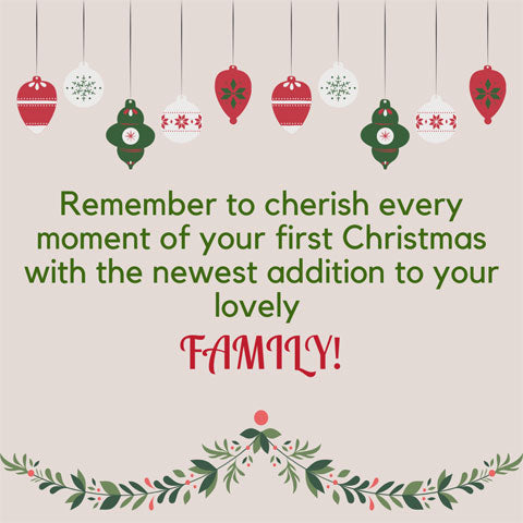 Christmas message for new baby / parents: Remember to cheris every moment of your Christmas with the newest addition to your lovely family!