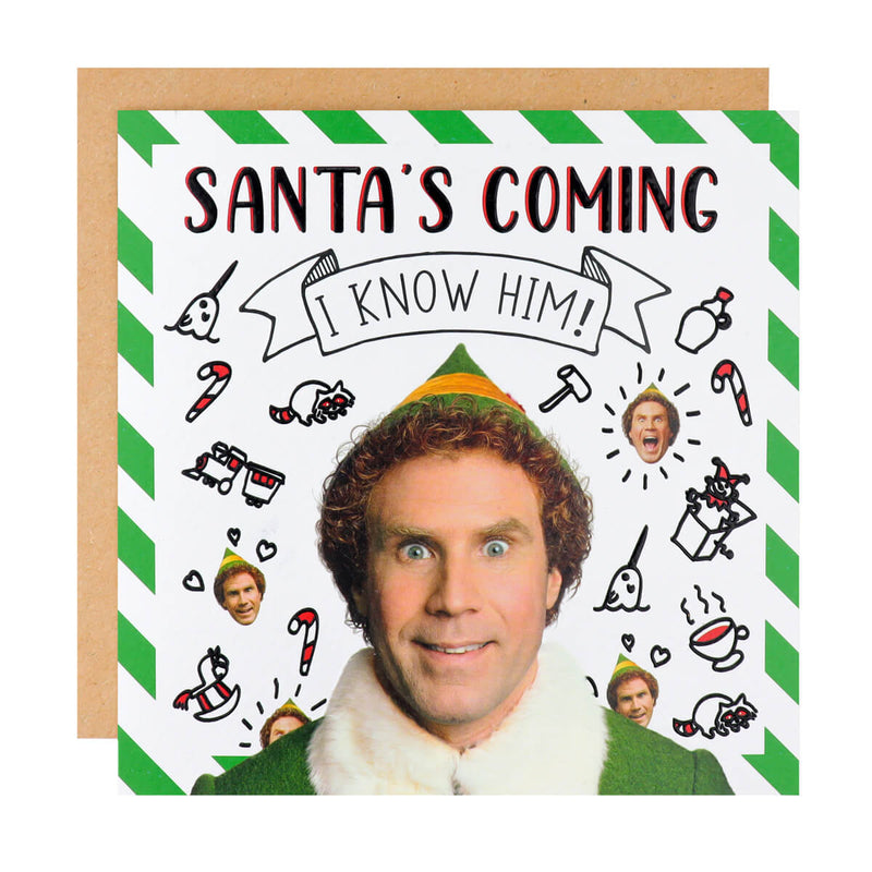 Buddy The Elf Funny Santas Coming Christmas Card Will Ferrell 
