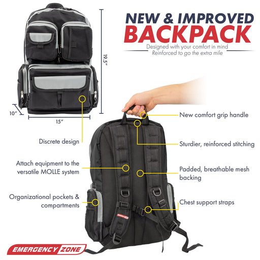 Emergency Zone The Essentials Complete 72-Hour Kit - 4 Person: Black or Red Backpack Black