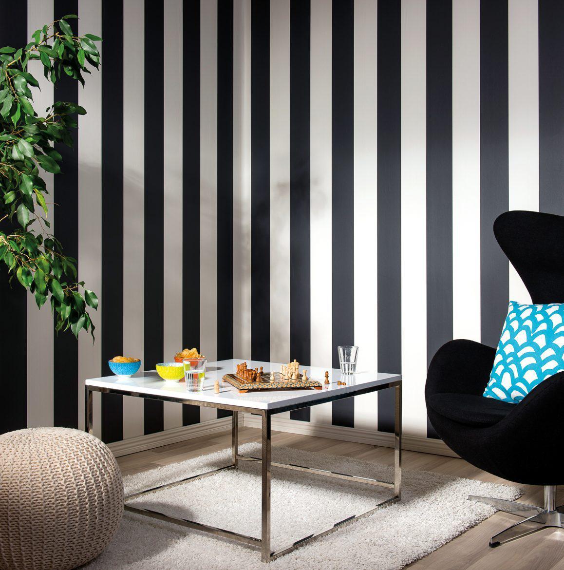 Bold and Beautiful Black and White Stripes in Every Room  Striped walls  living room, Striped walls, Striped wallpaper living room