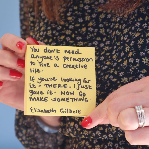 alt="Elizabeth Gilbert quote on post it note. From blog on permission. Read at brambleandfoxshop.com