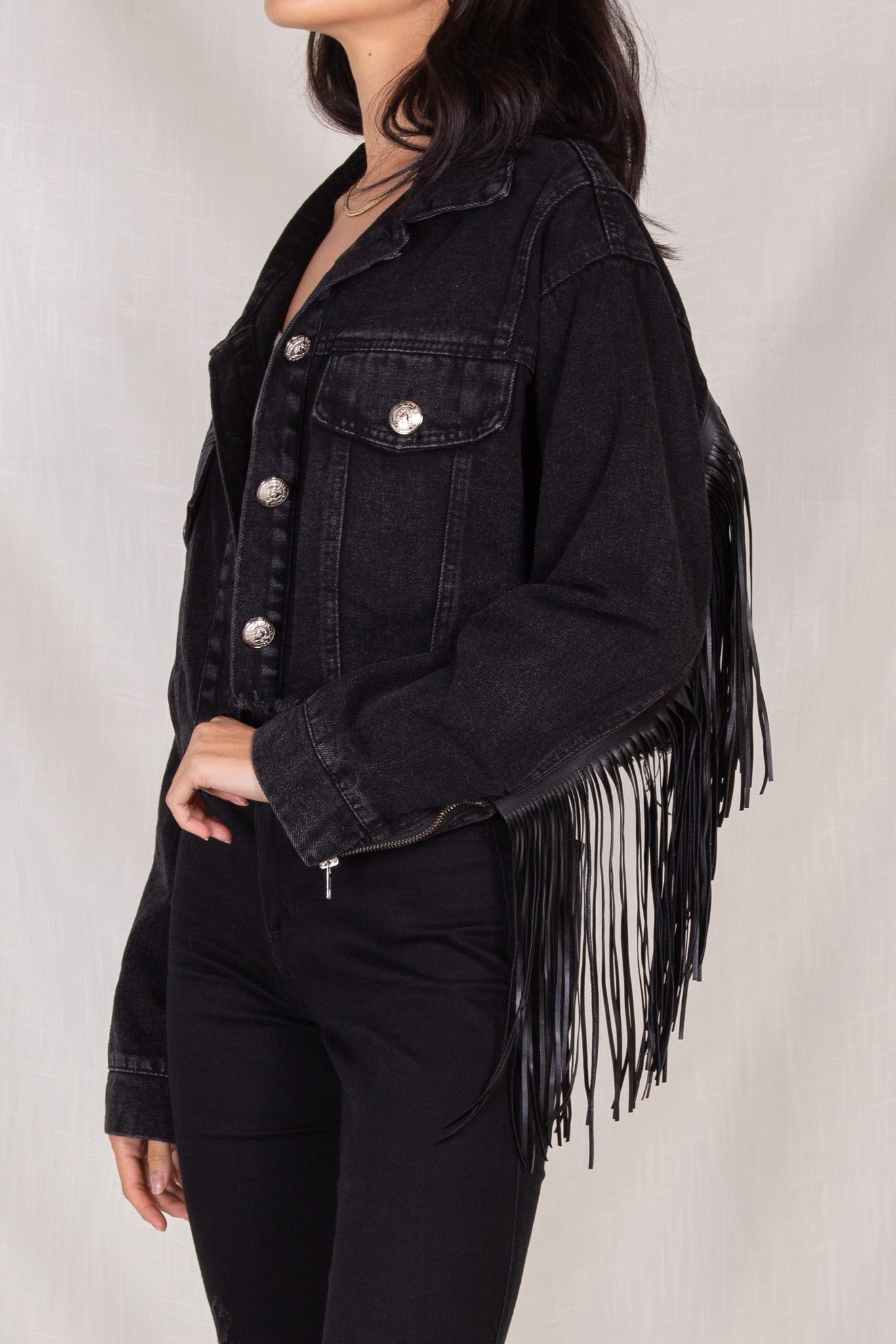 Black Fringe Denim Jacket – Imani Boutique DFW