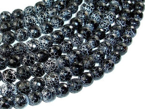 Black Crackle Agate, 10mm (9.5mm) Faceted Round Beads, 14 Inch-Agate: Round & Faceted-BeadBeyond