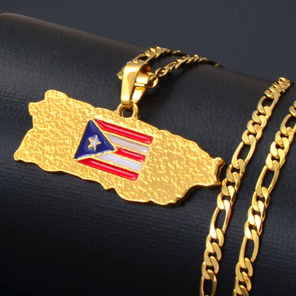 Puerto Rico Map Flag Pendant Necklace Blessedwithmelanin