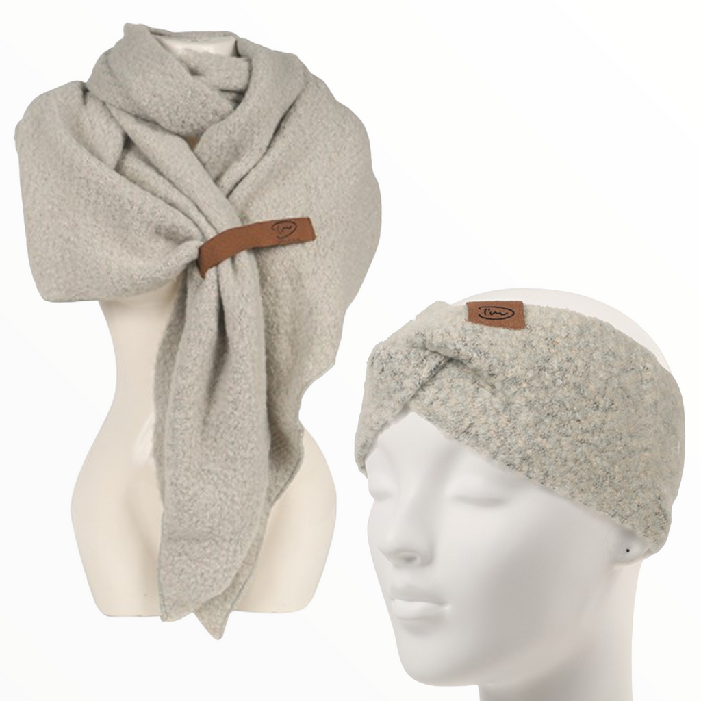 Grijsgroen melée Haarband en sjaal voordeelset | HAIRPIN.NU