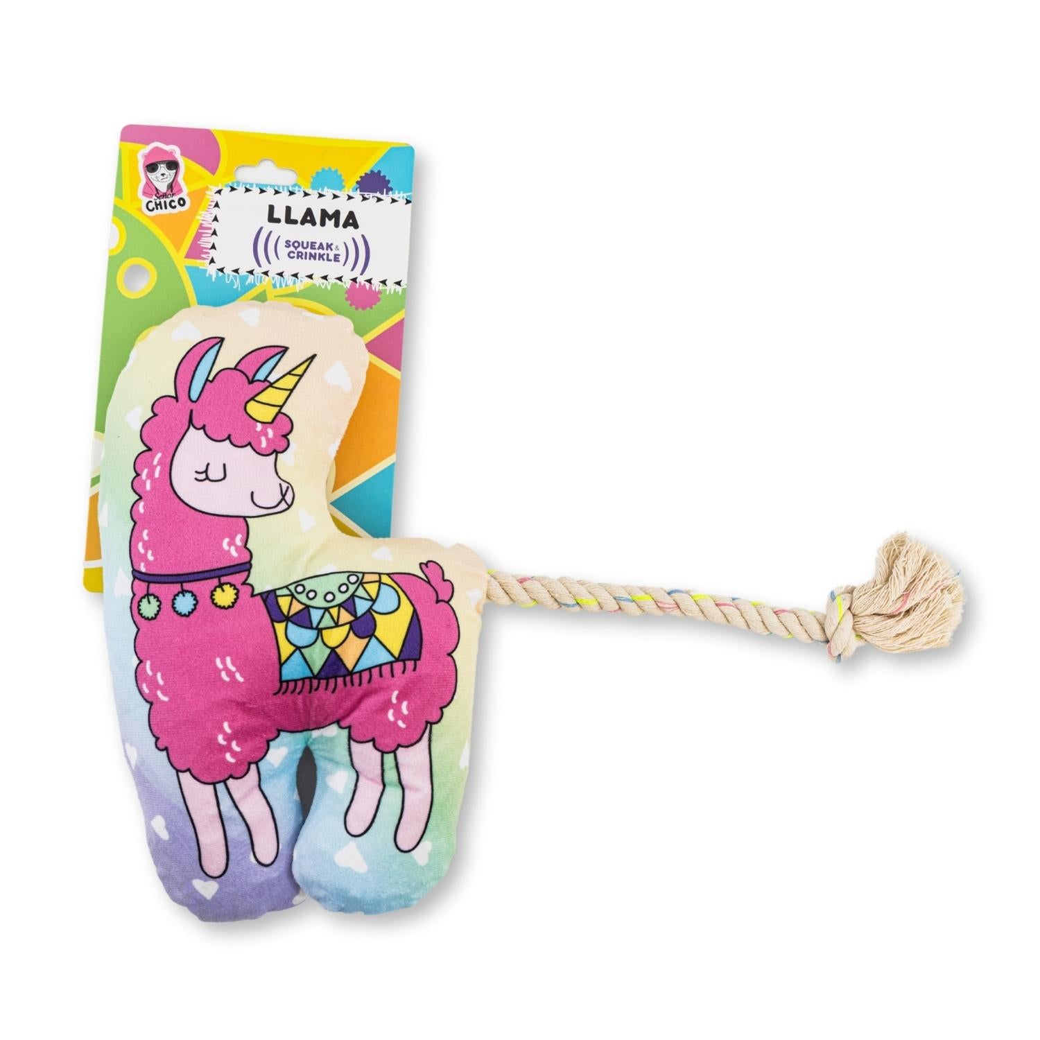 Magical Llama Plush Dog Toy with Crinkle and Squeak Features
