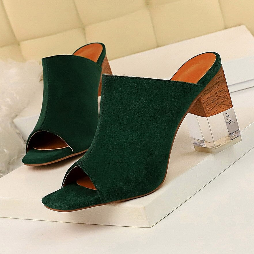 green heeled mules
