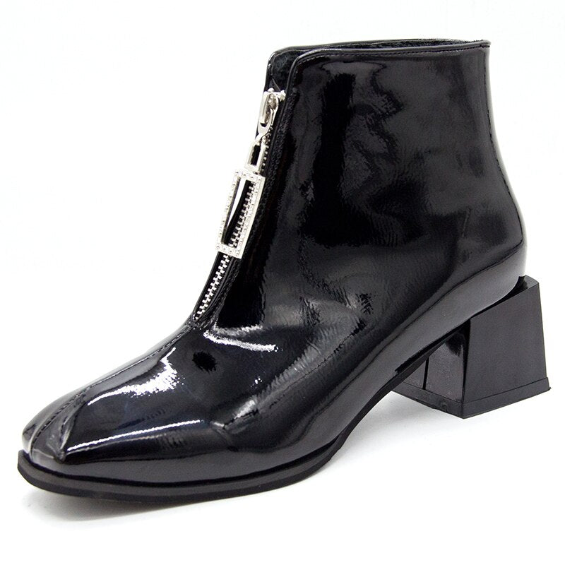 ladies black patent leather boots