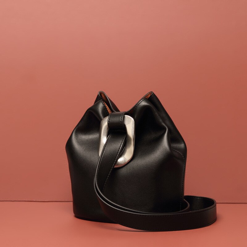 leather bucket bag with buckle