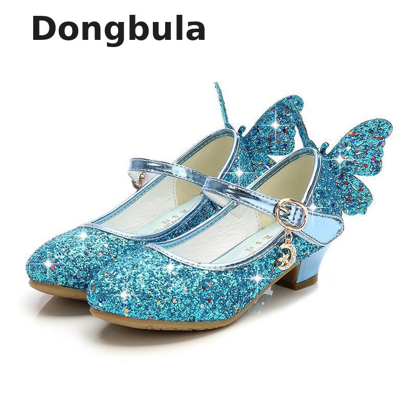 Girls High Heel Princess Sandals Children Shoes Glitter Leather Butter