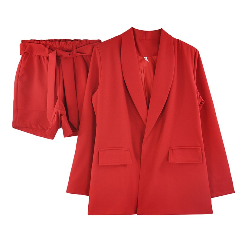 red shorts and blazer set