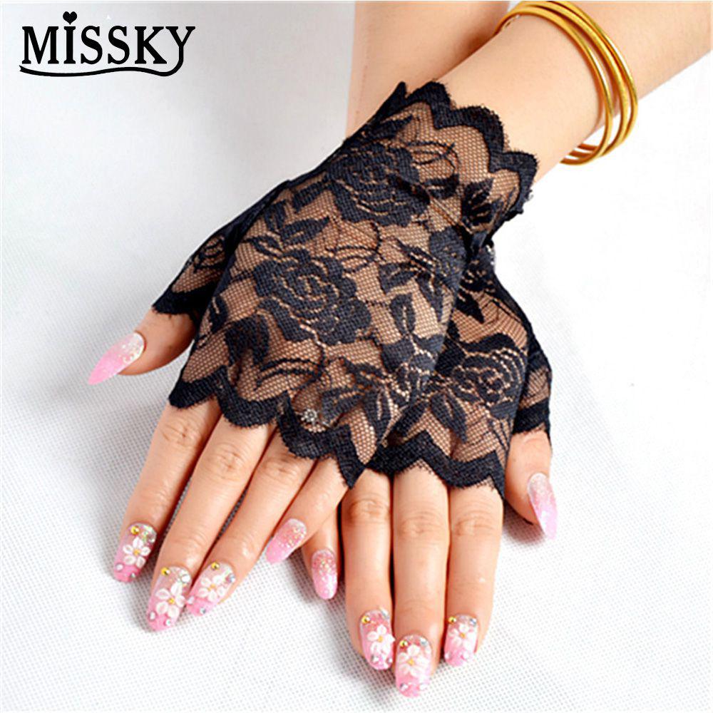 wrist length fingerless lace gloves