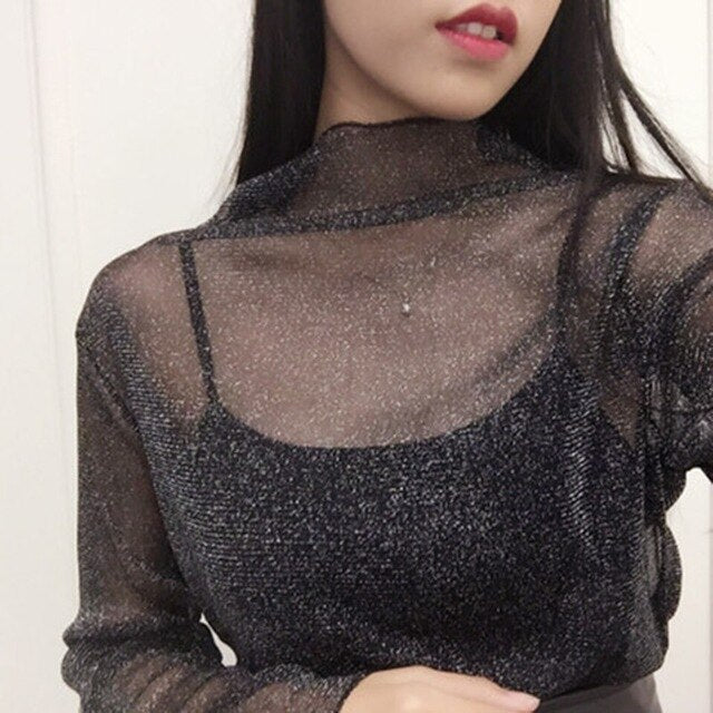 sheer sparkly long sleeve top