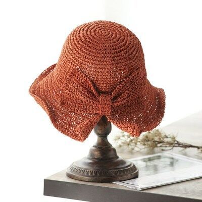 Parent-child 100%Raffia Bow Sun Hat Wide Brim Floppy Summer Hats For W