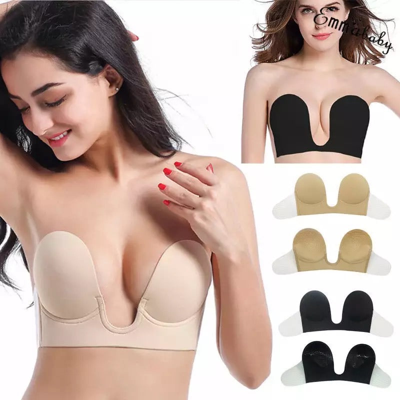 Women Push Up Sticky Strapless Backless Silicone Self Adhesive