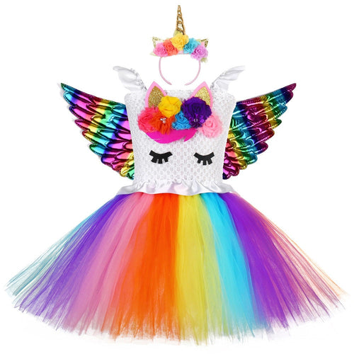 Kids Unicorn Party Dress for Girls - Unicorn Dress for Birthday Girl. Material: Polyester, Nylon, Voile, Mesh. Dresses Length: Knee-Length. Collar: O-neck. Sleeve Length(cm): Sleeveless