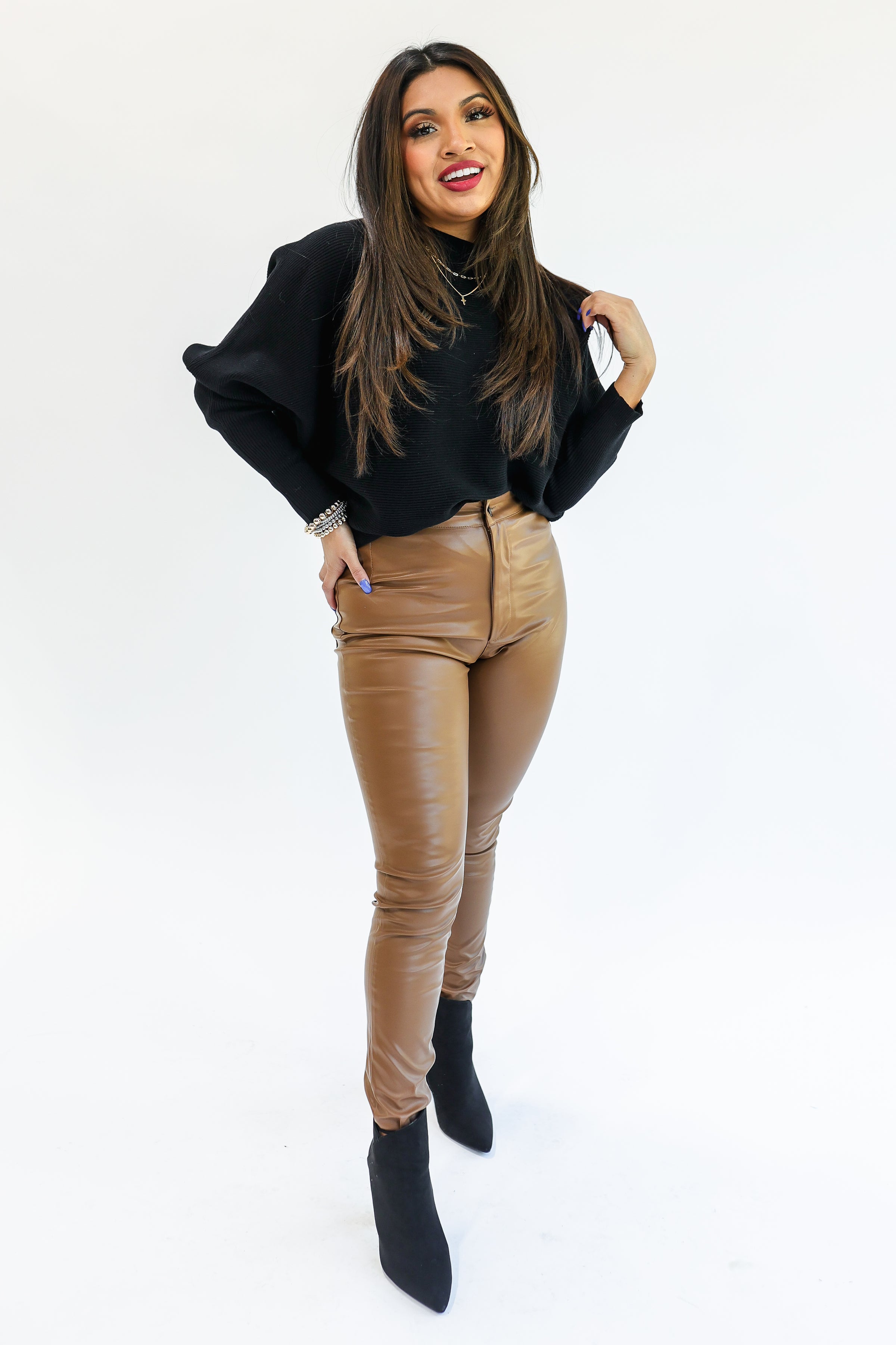 Faux Leather Leggings Camel | URBAN TOUCH | SilkFred