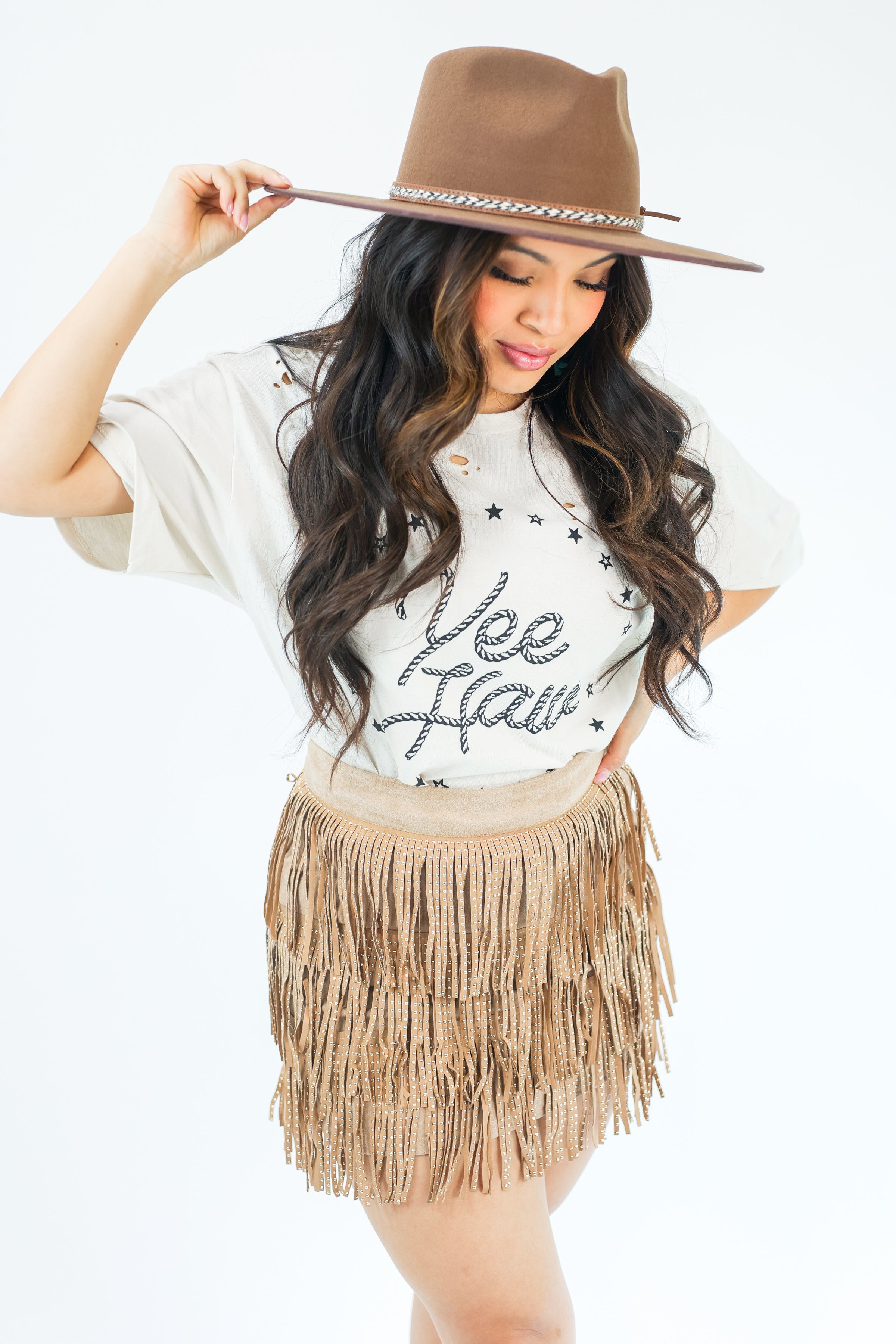 fringe top and skirt