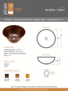 RIVERA in Natural - VS001NA - Round Vessel Bathroom Copper Sink - 16 x 6" - Thick Gauge 14 - Artesano Copper Sinks