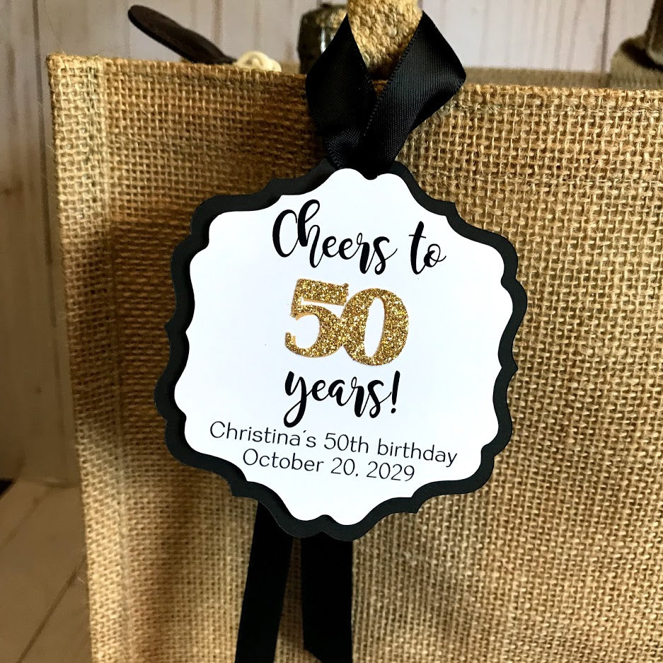 Cheers to 50 years tags ,Personalized Birthday tags , Birthday favor t ...