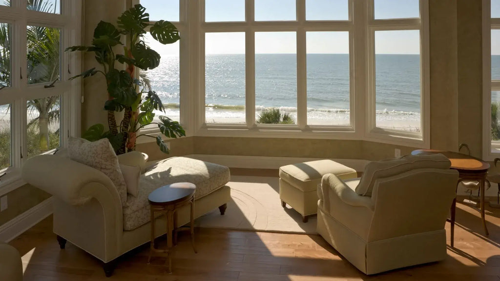 cozy chair in front of a large window