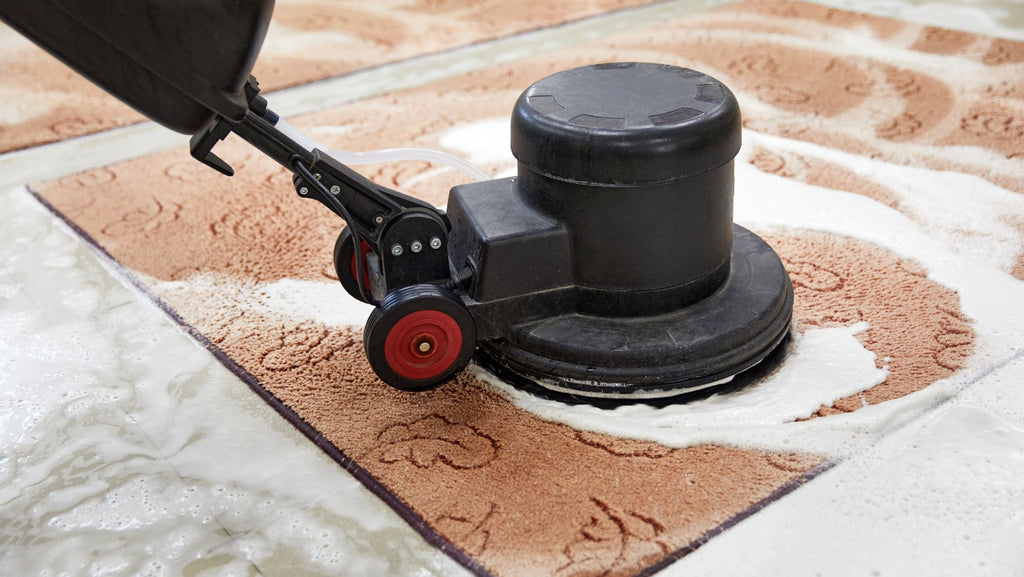 Shampooing a carpet with a professional disk machine