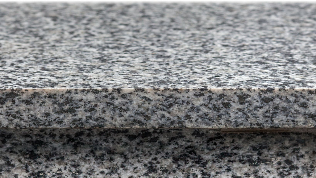 Black granite countertop with a squared edge