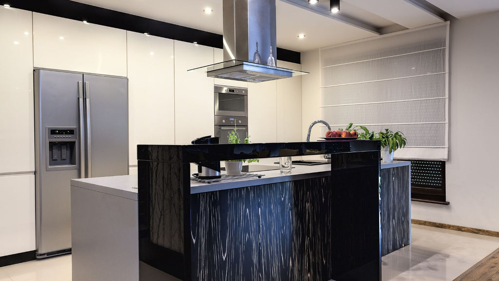 Black waterfall kitchen countertop