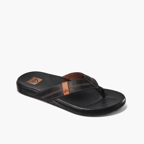 Men's Leather Flip Flops, Roadie Black Grease