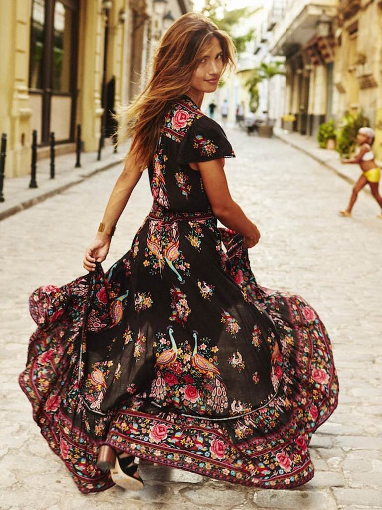 pretty bohemia floral v neck maxi dress