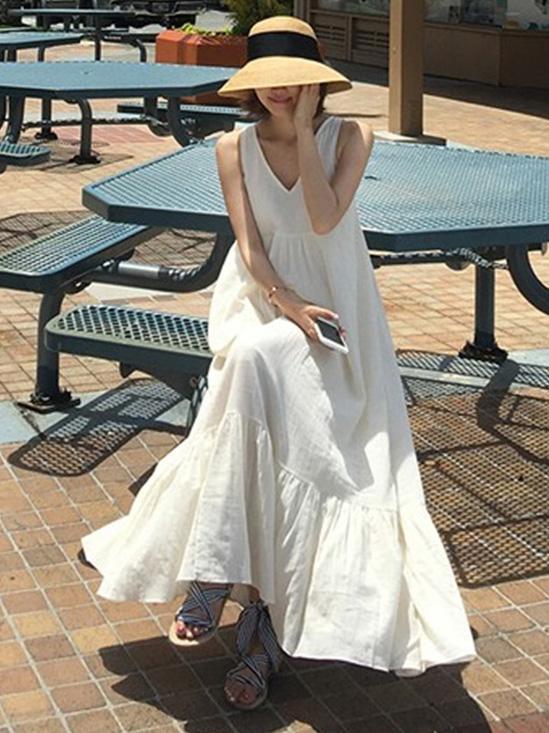 sleeveless long dress casual