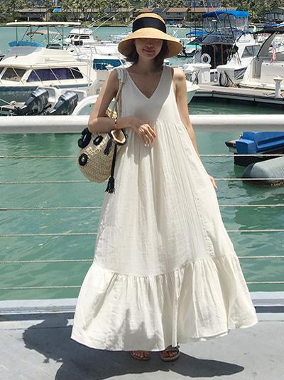 white cotton sleeveless dress