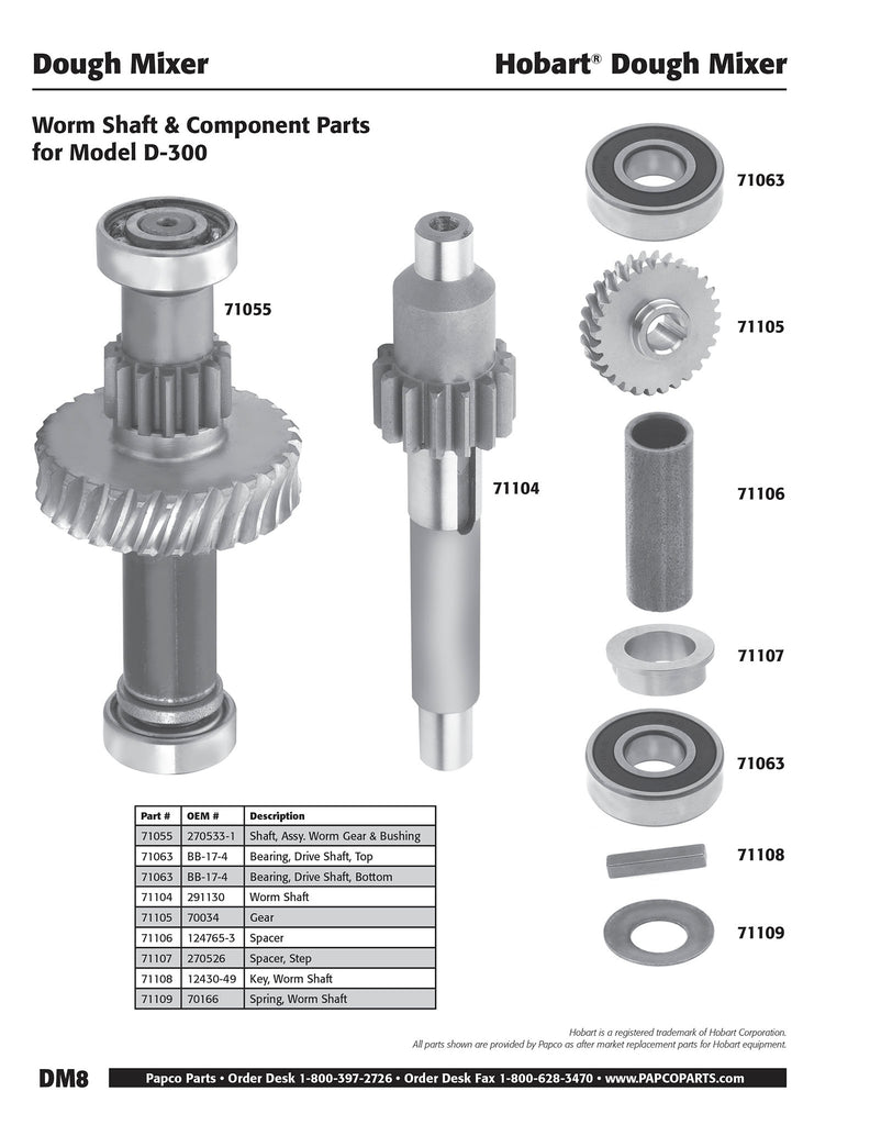 DM8 - Hobart Worm Shaft & Component Parts, Model D-300