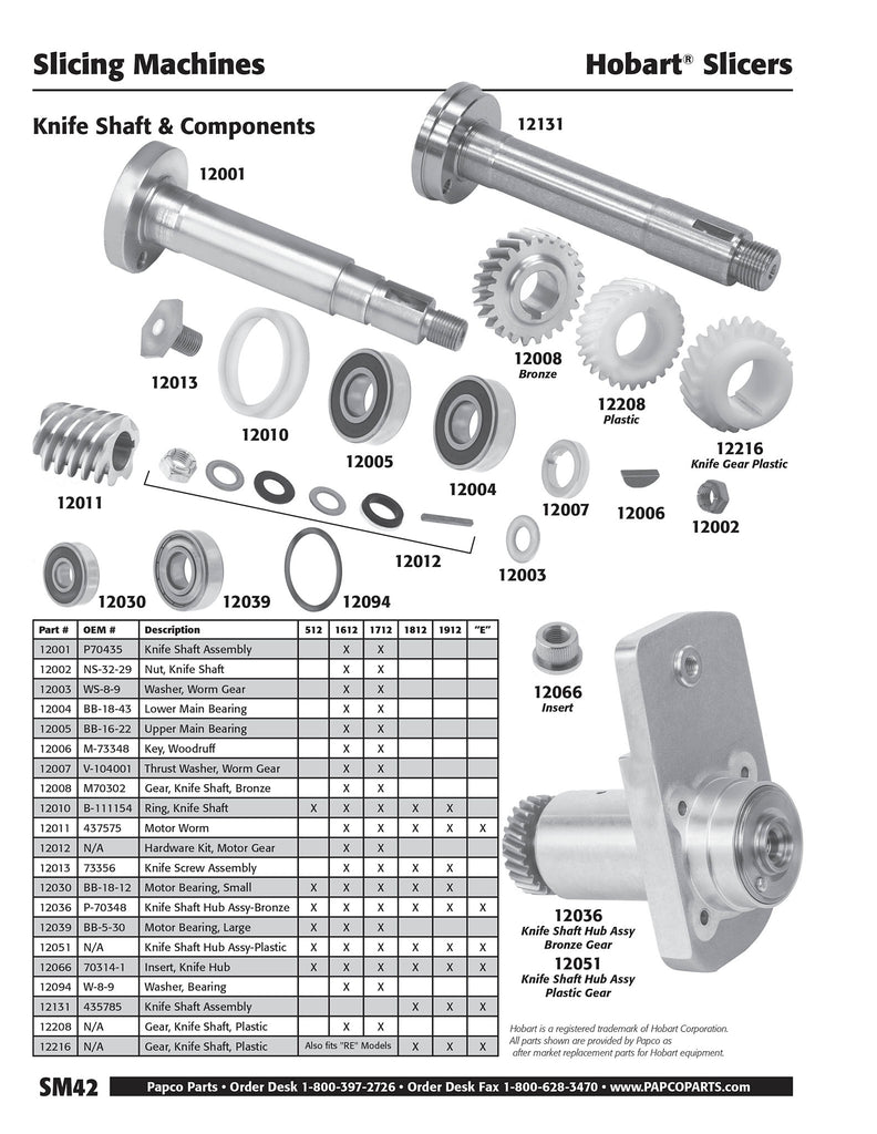 SM42 - Hobart Knife Shaft & Components