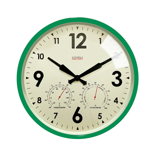 https://cdn.shopify.com/s/files/1/0091/6389/8940/files/CloudnolaSKU0208IndoorOutdoorWallClockWaterproofwithTemperatureandHumidity30cm-Green-1Front.jpg?v=1695817633&width=533