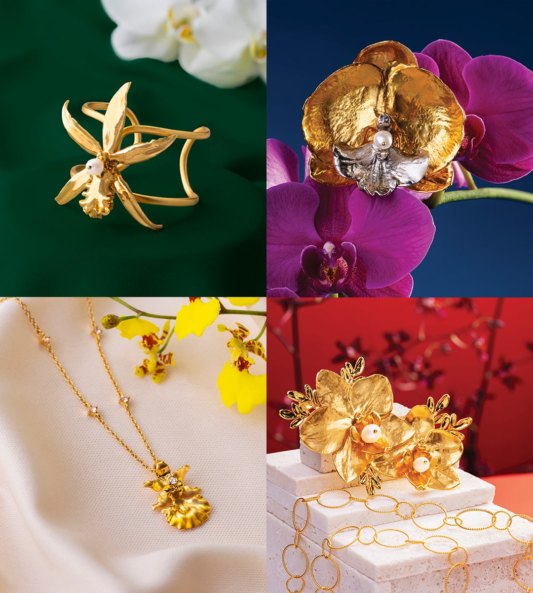 Featuring RISIS Spring/Summer 2024 orchid jewellery collection in 4 themes: celebration, heritage, love, and revolution