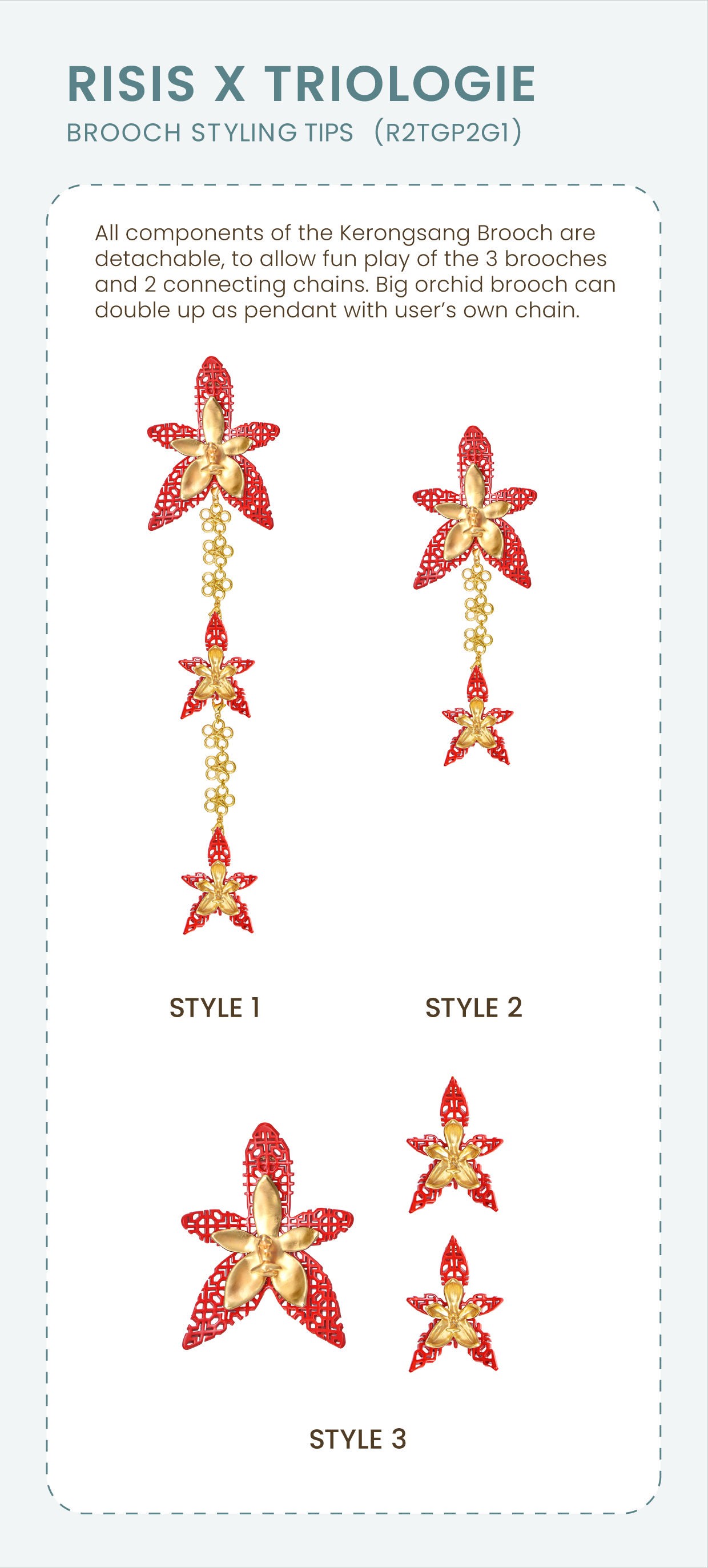 Style Guide of RISIS X TRIOLOGIE Iconic Phalaenopsis Orchid Kerongsang Brooch