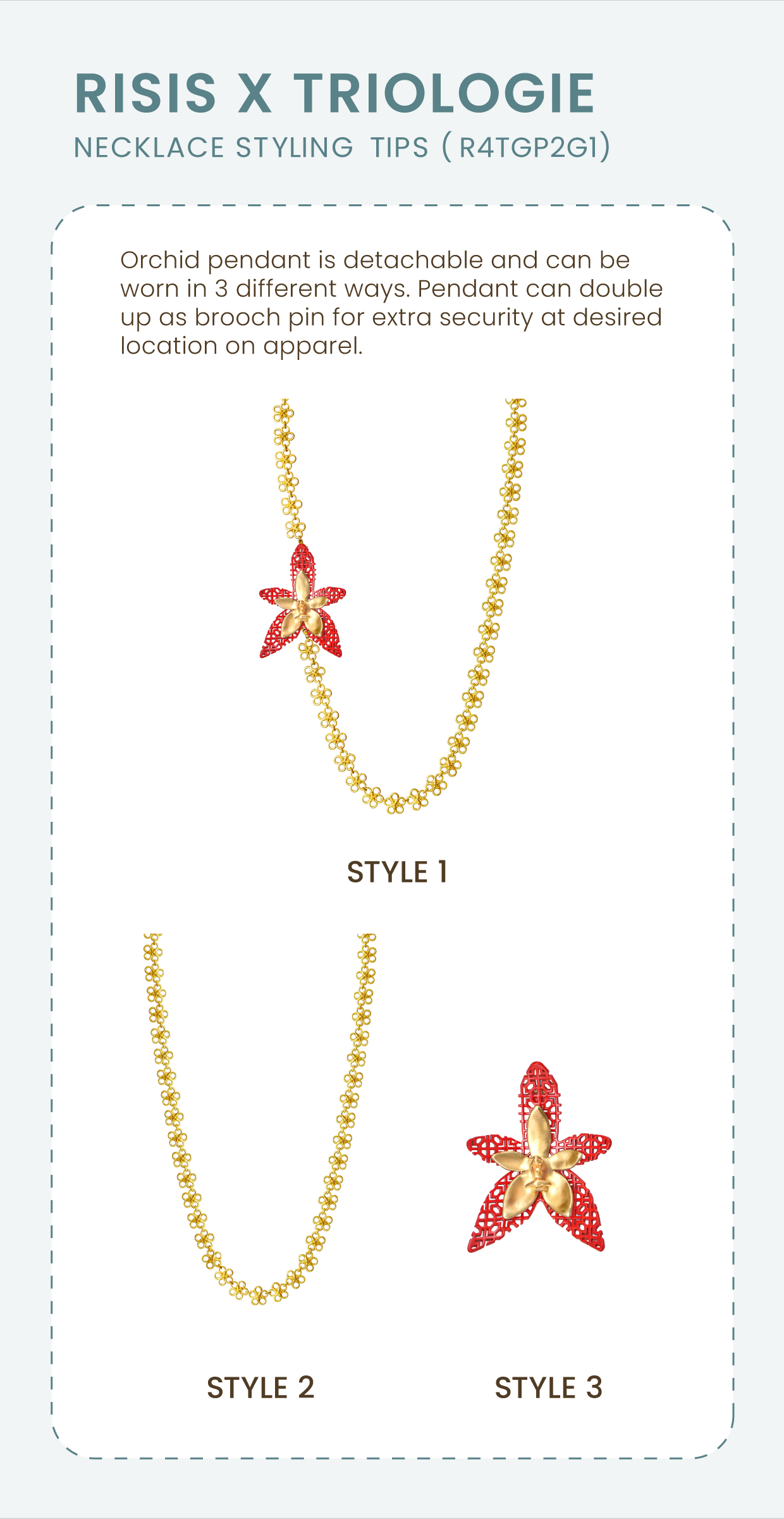 Style Guide of RISIS X TRIOLOGIE Iconic Phalaenopsis Orchid Necklace