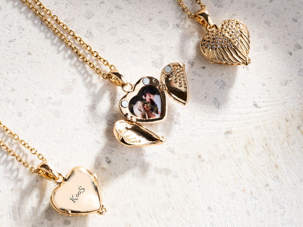 Angel Wings Heart Photo Necklace