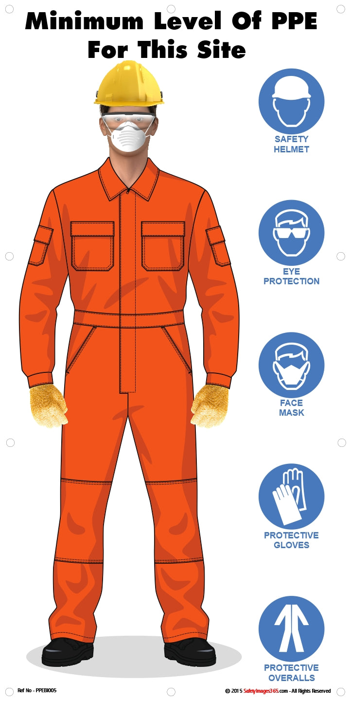 PPE Minimum - Minimum level of PPE for this site - five items. - safetyImages365.com