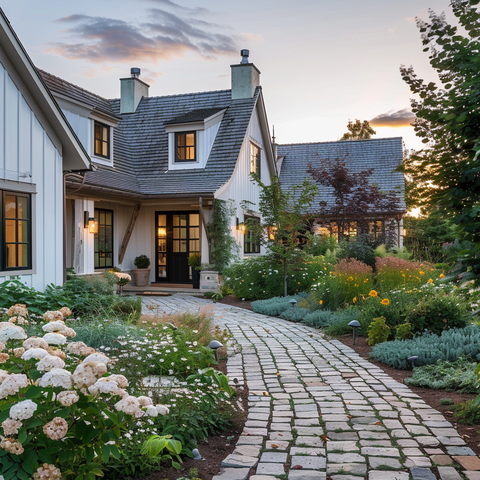 cobble stone walkway leading to cottage house