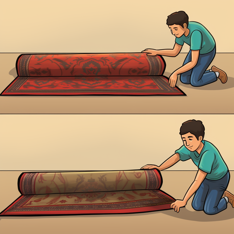 a person flattening a rug